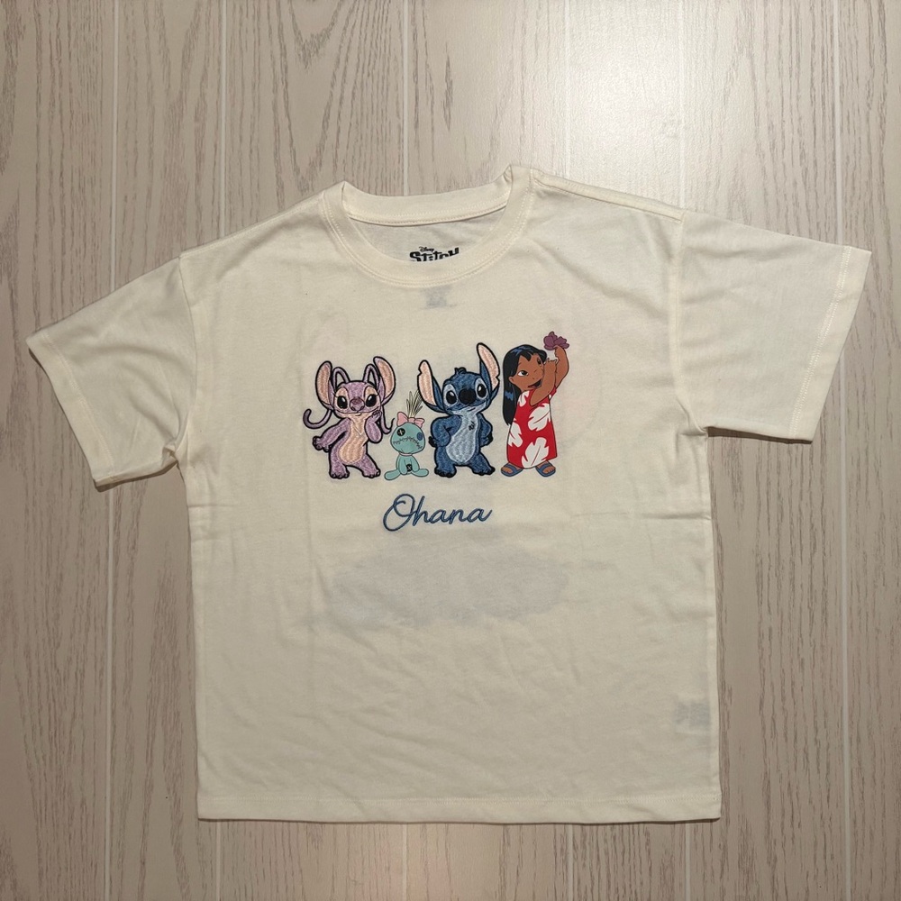 Disney Stitch Embroidered Graphic Tee Girls 14/16 Double Sided Relaxed Fit NWOT